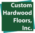 A green square with the words custom hardwood floors, inc. Written underneath it